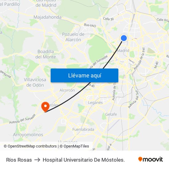 Ríos Rosas to Hospital Universitario De Móstoles. map