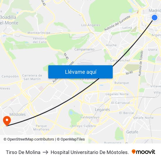 Tirso De Molina to Hospital Universitario De Móstoles. map