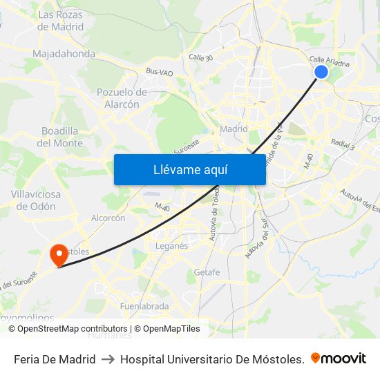 Feria De Madrid to Hospital Universitario De Móstoles. map