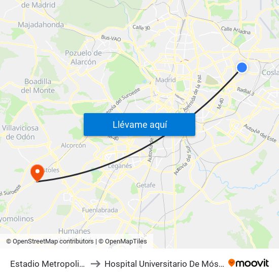 Estadio Metropolitano to Hospital Universitario De Móstoles. map