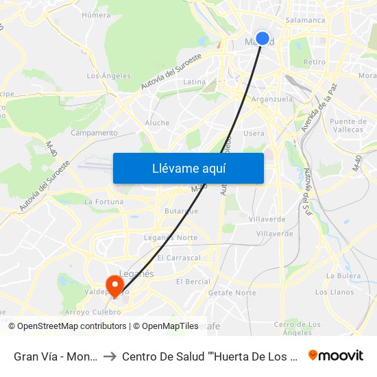 Gran Vía - Montera to Centro De Salud ""Huerta De Los Frailes"" map