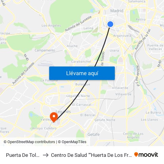 Puerta De Toledo to Centro De Salud ""Huerta De Los Frailes"" map