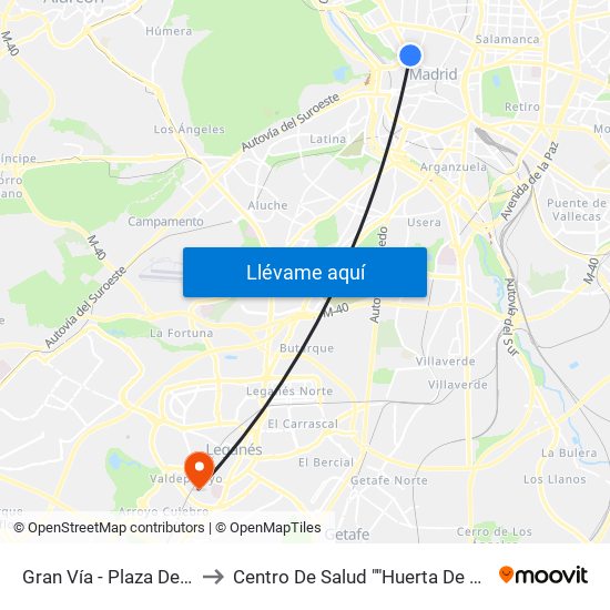Gran Vía - Plaza De España to Centro De Salud ""Huerta De Los Frailes"" map