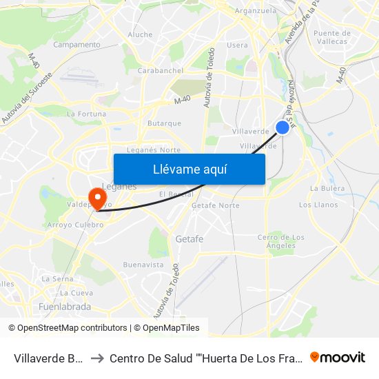 Villaverde Bajo to Centro De Salud ""Huerta De Los Frailes"" map
