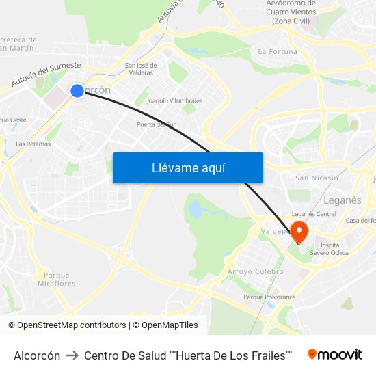 Alcorcón to Centro De Salud ""Huerta De Los Frailes"" map