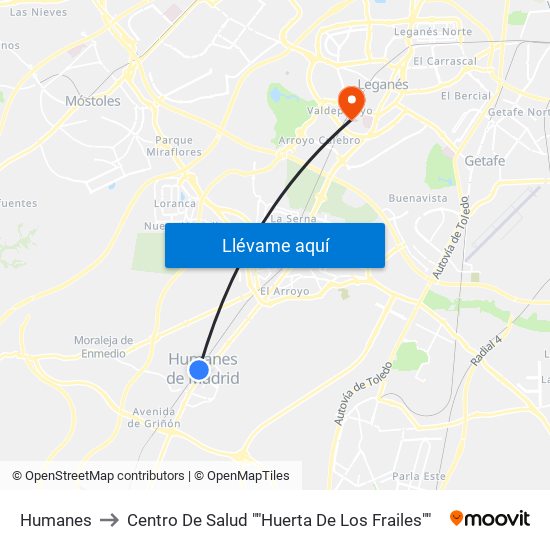 Humanes to Centro De Salud ""Huerta De Los Frailes"" map