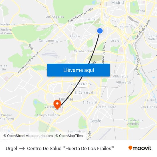 Urgel to Centro De Salud ""Huerta De Los Frailes"" map