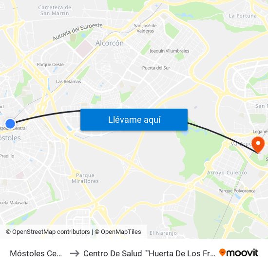 Móstoles Central to Centro De Salud ""Huerta De Los Frailes"" map