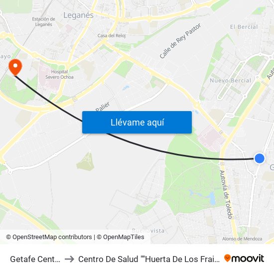 Getafe Central to Centro De Salud ""Huerta De Los Frailes"" map