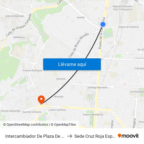 Intercambiador De Plaza De Castilla to Sede Cruz Roja Española map