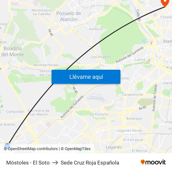 Móstoles - El Soto to Sede Cruz Roja Española map