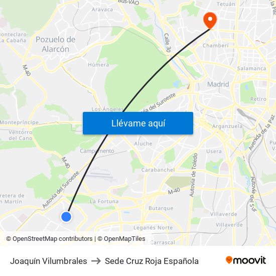 Joaquín Vilumbrales to Sede Cruz Roja Española map