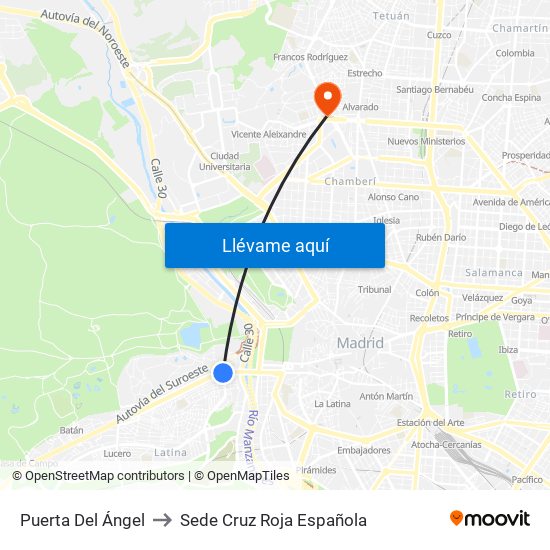 Puerta Del Ángel to Sede Cruz Roja Española map