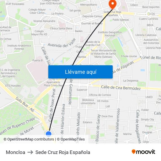 Moncloa to Sede Cruz Roja Española map