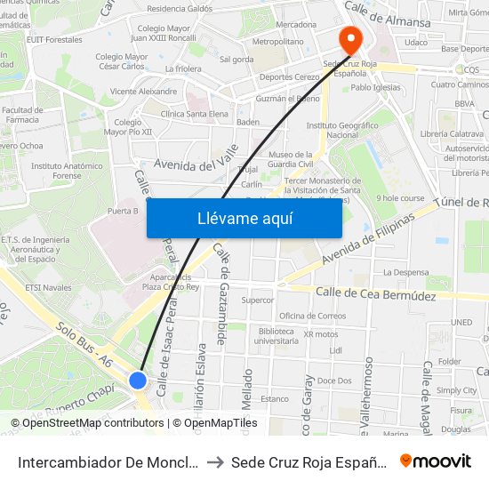 Intercambiador De Moncloa to Sede Cruz Roja Española map