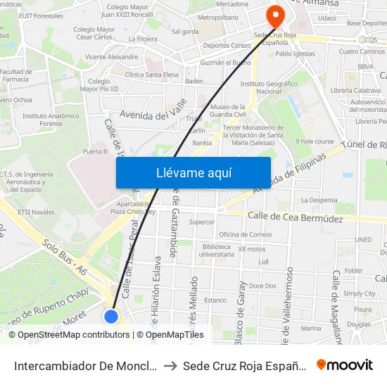 Intercambiador De Moncloa to Sede Cruz Roja Española map