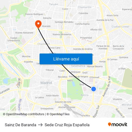 Sainz De Baranda to Sede Cruz Roja Española map
