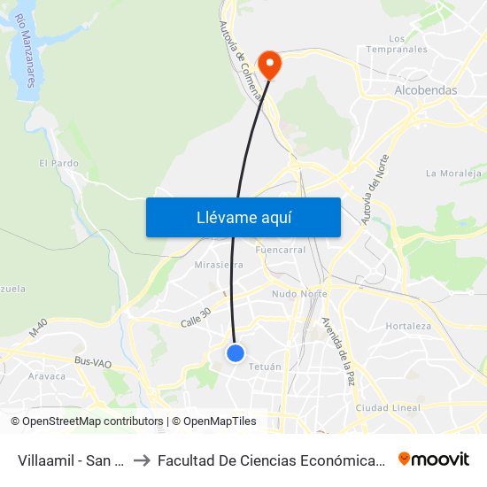 Villaamil - San Restituto to Facultad De Ciencias Económicas Y Empresariales map