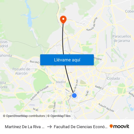 Martínez De La Riva - Sierra Carbonera to Facultad De Ciencias Económicas Y Empresariales map