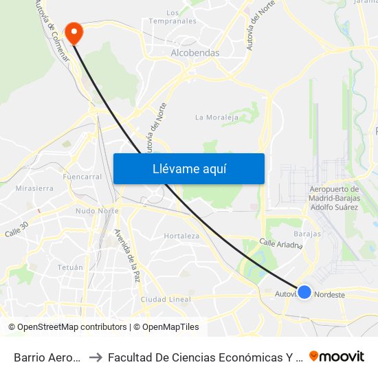 Barrio Aeropuerto to Facultad De Ciencias Económicas Y Empresariales map