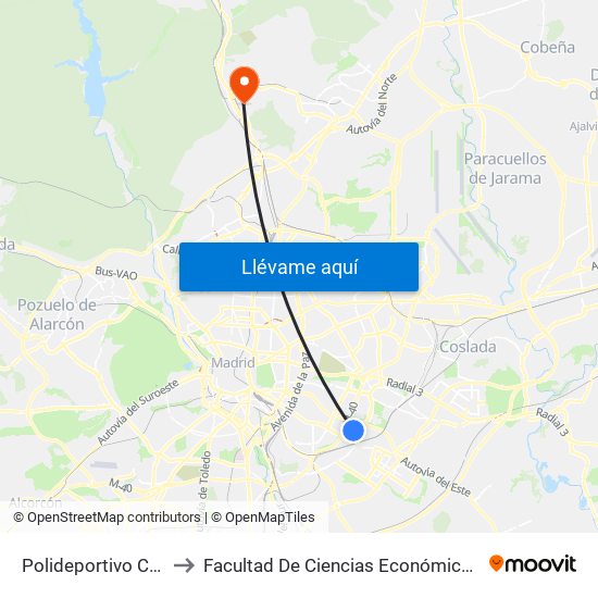 Polideportivo Campus Sur to Facultad De Ciencias Económicas Y Empresariales map