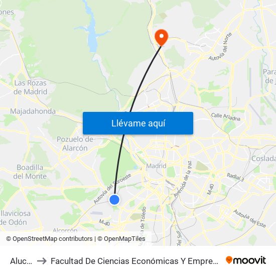 Aluche to Facultad De Ciencias Económicas Y Empresariales map