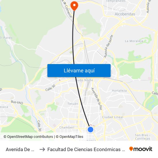 Avenida De América to Facultad De Ciencias Económicas Y Empresariales map