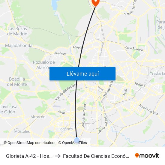 Glorieta A-42 - Hospital De Getafe to Facultad De Ciencias Económicas Y Empresariales map