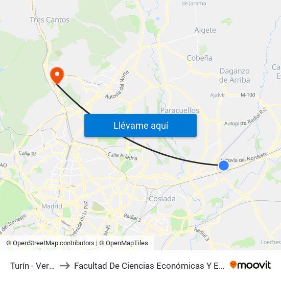 Turín - Veredilla to Facultad De Ciencias Económicas Y Empresariales map