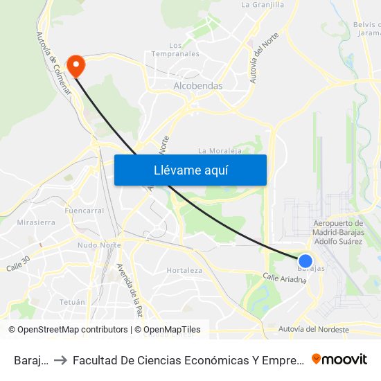 Barajas to Facultad De Ciencias Económicas Y Empresariales map