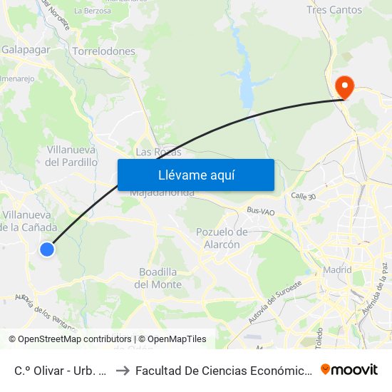 C.º Olivar - Urb. Las Velisas to Facultad De Ciencias Económicas Y Empresariales map