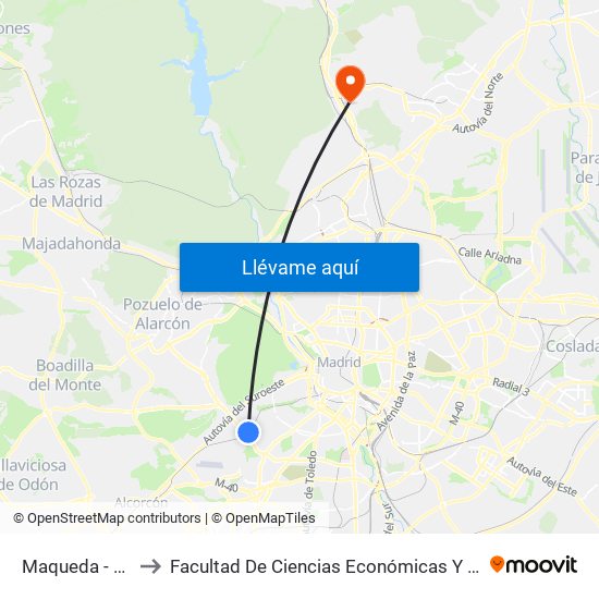 Maqueda - Aluche to Facultad De Ciencias Económicas Y Empresariales map