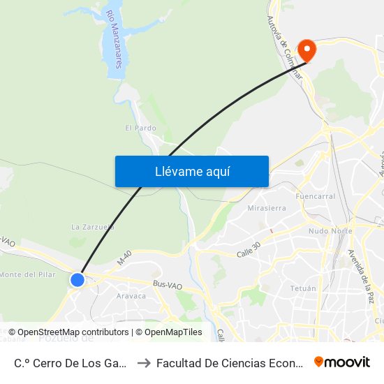 C.º Cerro De Los Gamos - Est. El Barrial to Facultad De Ciencias Económicas Y Empresariales map