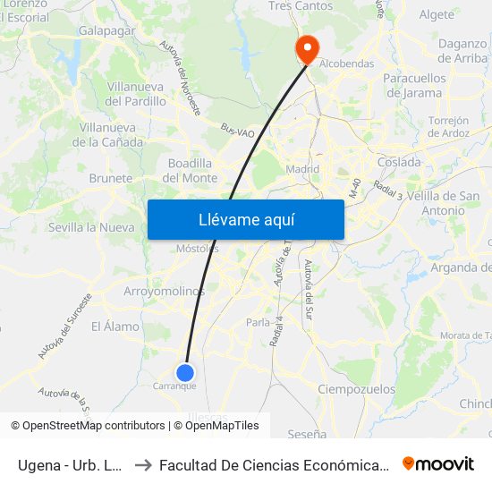 Ugena - Urb. Los Llanos to Facultad De Ciencias Económicas Y Empresariales map