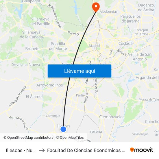 Illescas - Numancia to Facultad De Ciencias Económicas Y Empresariales map