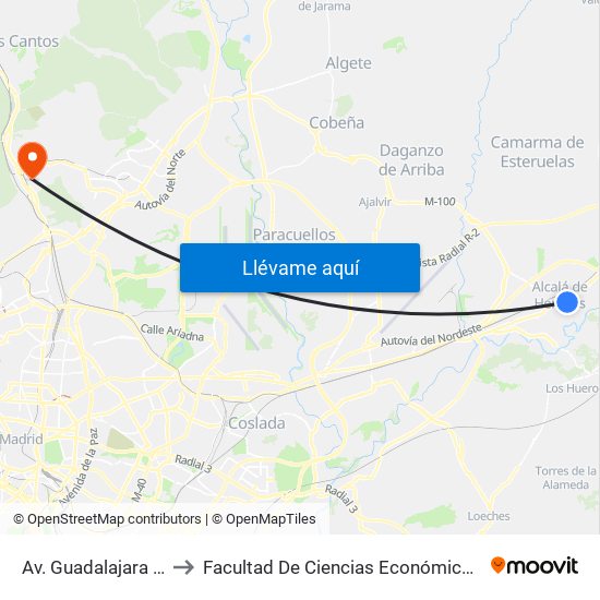 Av. Guadalajara - Brihuega to Facultad De Ciencias Económicas Y Empresariales map
