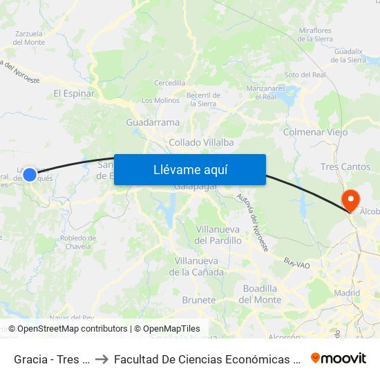 Gracia - Tres Cruces to Facultad De Ciencias Económicas Y Empresariales map