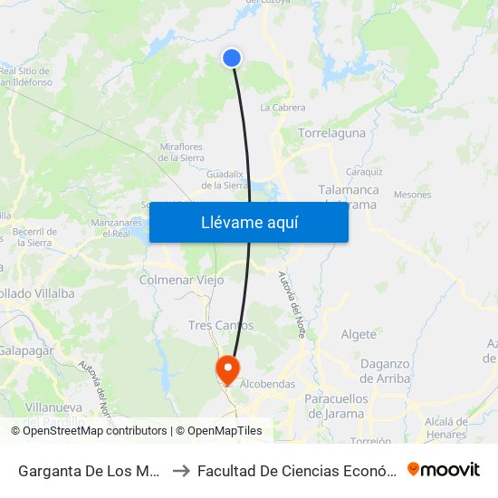 Garganta De Los Montes - San Isidro to Facultad De Ciencias Económicas Y Empresariales map