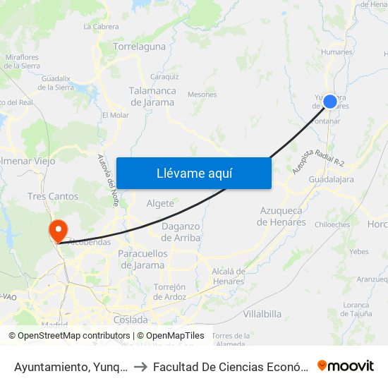 Ayuntamiento, Yunquera De Henares to Facultad De Ciencias Económicas Y Empresariales map