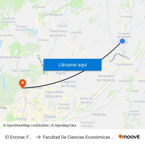 El Encinar, Fontanar to Facultad De Ciencias Económicas Y Empresariales map