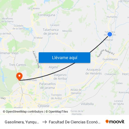 Gasolinera, Yunquera De Henares to Facultad De Ciencias Económicas Y Empresariales map