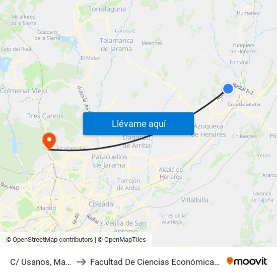 C/ Usanos, Marchamalo to Facultad De Ciencias Económicas Y Empresariales map