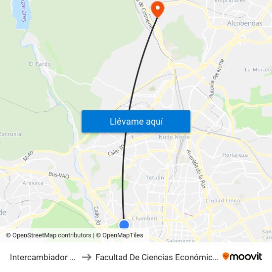 Intercambiador De Moncloa to Facultad De Ciencias Económicas Y Empresariales map
