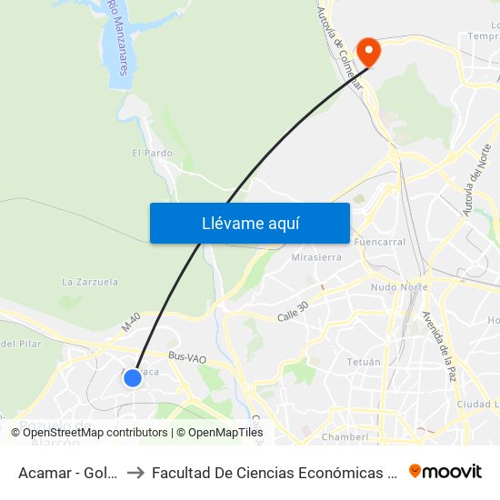 Acamar - Golondrina to Facultad De Ciencias Económicas Y Empresariales map