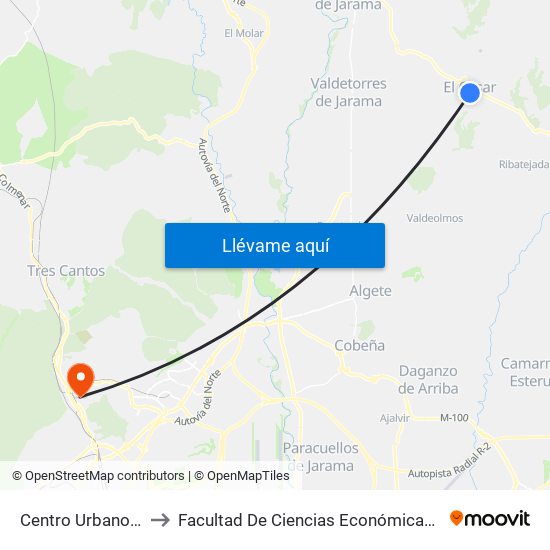 Centro Urbano, El Casar to Facultad De Ciencias Económicas Y Empresariales map