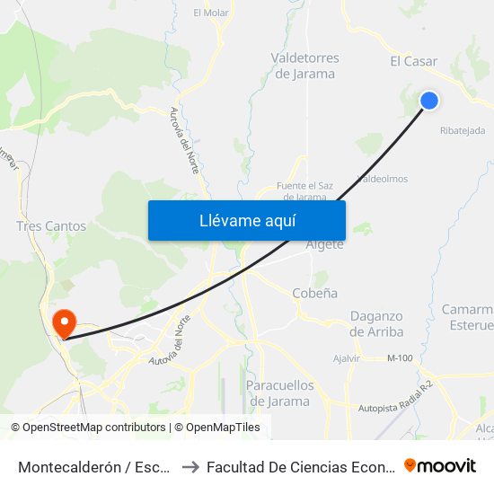 Montecalderón / Escuela Infantil, El Casar to Facultad De Ciencias Económicas Y Empresariales map