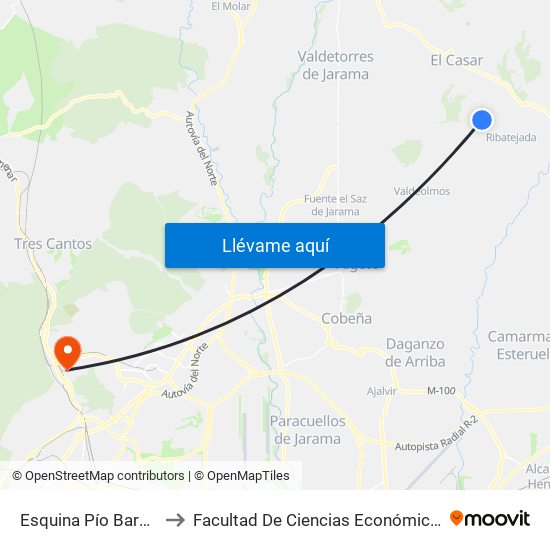 Esquina Pío Baroja, El Casar to Facultad De Ciencias Económicas Y Empresariales map
