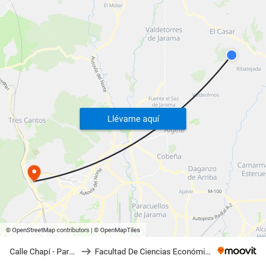 Calle Chapí - Parque, El Casar to Facultad De Ciencias Económicas Y Empresariales map