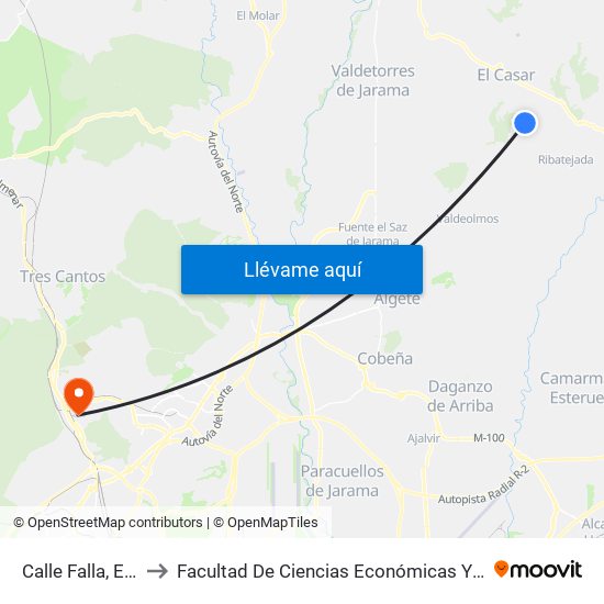 Calle Falla, El Casar to Facultad De Ciencias Económicas Y Empresariales map