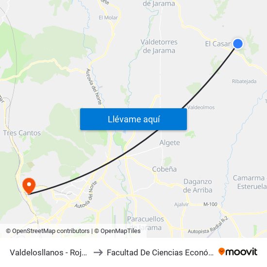 Valdelosllanos - Rojo Cereza, El Casar to Facultad De Ciencias Económicas Y Empresariales map